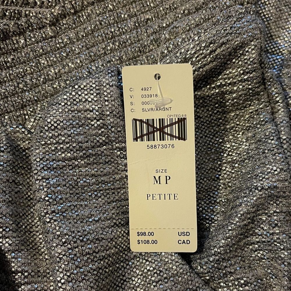 Women’s NWT Anthropologie Silver Metallic Stretch Jogger Pants. Size Med Petite - Picture 5 of 6